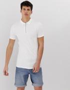 Asos Design Organic Muscle Polo With Zip Neck In White - White