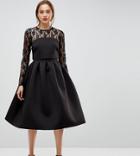 Asos Tall Lace Long Sleeve Crop Top Prom Dress - Black