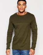 Asos Waffle & Rib Muscle Long Sleeve T-shirt With Ma1 Pocket - Green