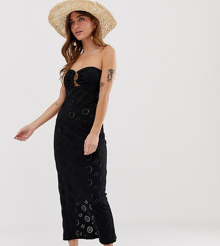 Asos Design Petite Maxi Bandeau Broderie Sundress - Black