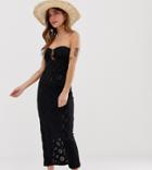 Asos Design Petite Maxi Bandeau Broderie Sundress - Black