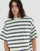 Asos Design Organic Cotton Oversized T-shirt With Bright Retro Stripe - White