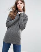Ichi High Neck Melange Sweater - Gray