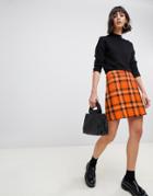 Asos Design Ultimate A-line Mini Skirt In Orange Check - Multi