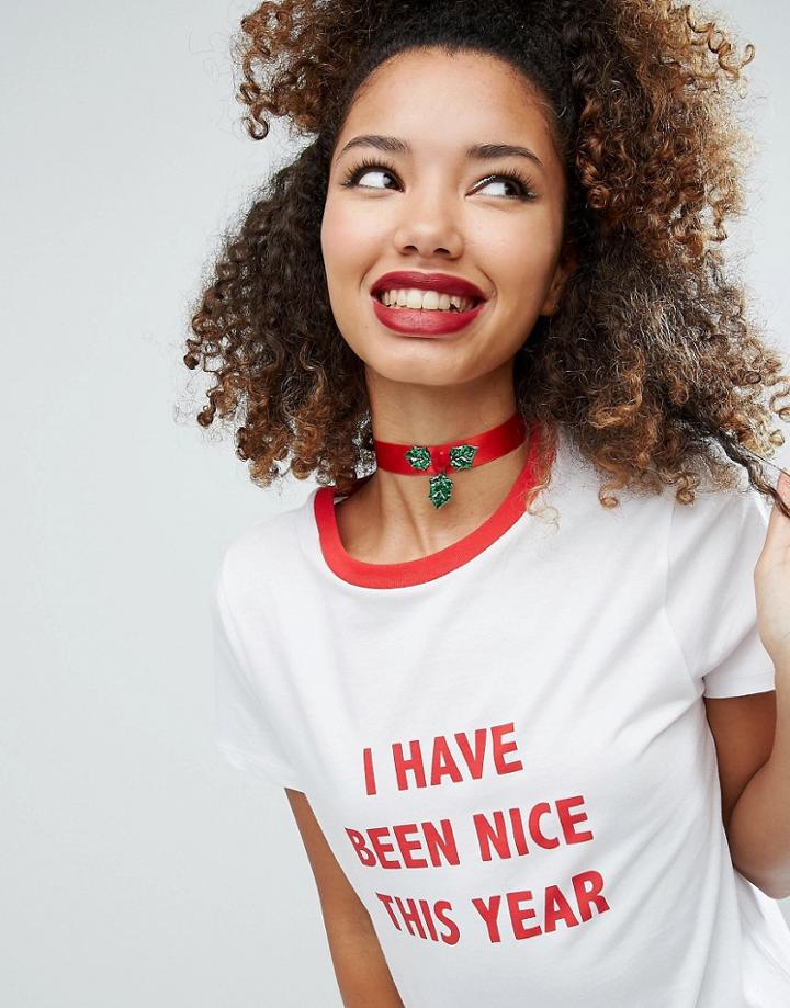 Asos Holidays Holly Choker Necklace - Red