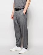 Asos Tapered Pants With Front Pleats In Gray - Gray Marl