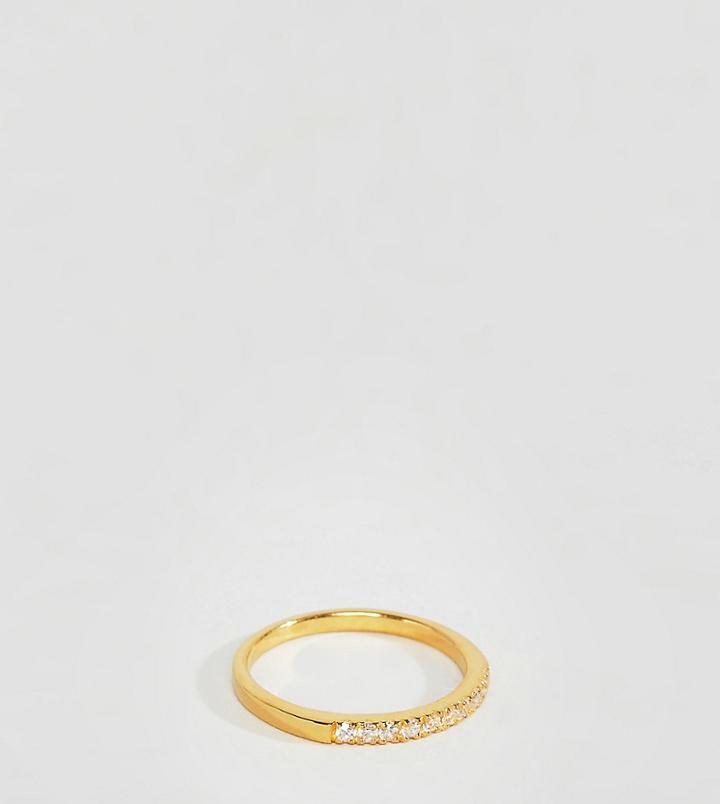 Asos Design Gold Plated Sterling Silver Ring With Clear Crystal - Silver
