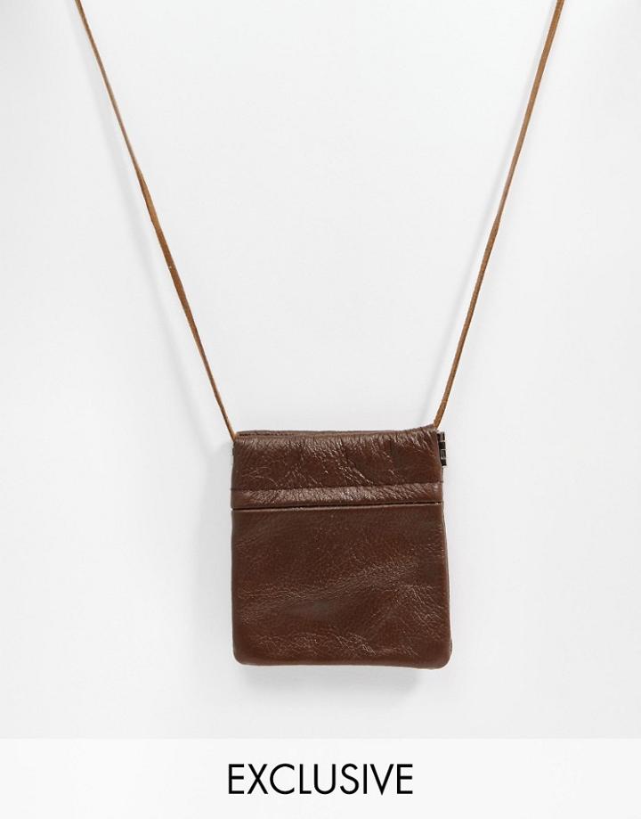 Reclaimed Vintage Leather Coin Pouch Necklace - Brown