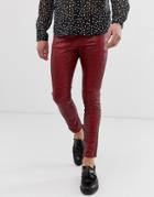 Asos Design Super Skinny Coated Leather Look Jeans In Red Snake Skin