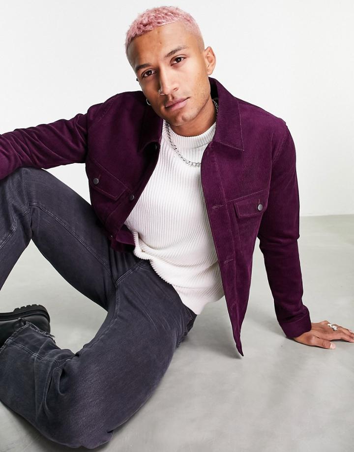 Topman Cord Western Jacket In Purple