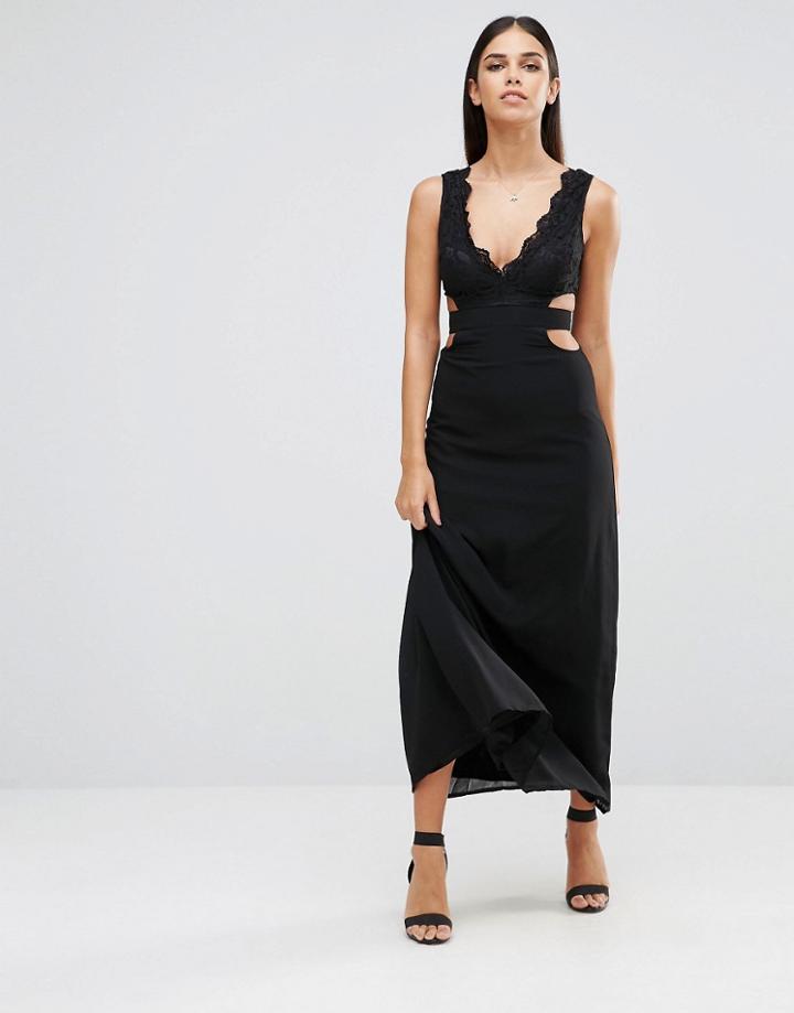Club L Lace Maxi Dress With Cut Out Detail - Black