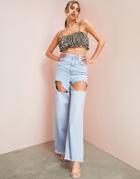 Asos Luxe Hourglass Wide Leg Jeans With Rips In Light Wash-blues