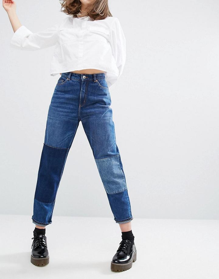 Monki Patch Denim Jeans - Blue