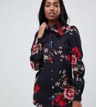 Parisian Tall Floral Print Bussy Bow Blouse - Black