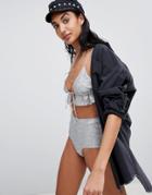 Motel Cami Crop Top With Ruffle In Sequin Co-ord - Silver