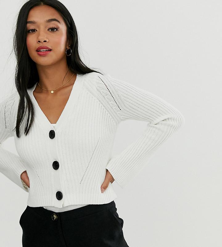 Asos Design Petite Cropped Boyfriend Cardigan In Rib - Cream