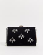 True Decadence Clutch Bag In Velvet With Beading Embellishment-black