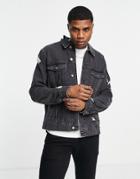 Asos Design Classic Denim Jacket In Washed Black With Rips