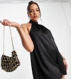 Asos Design Tall Satin Halterneck Romper In Black