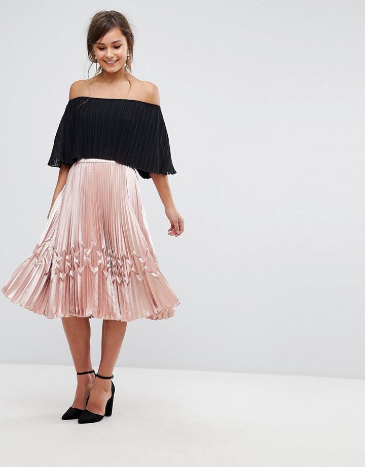 Ted Baker Zig Zag Pleated Midi Skirt - Pink