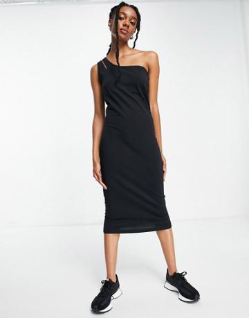 Aligne One Shoulder Asymmetric Midi Dress In Black
