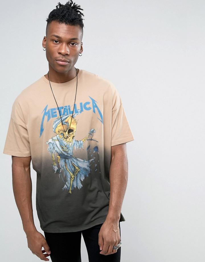 Asos Metallica Super Oversized Band T-shirt With Bleach Dip Dye - Gray