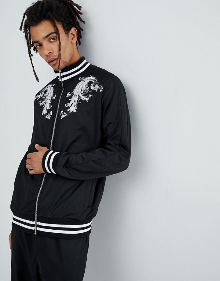 Criminal Damage Track Top In Black Baroque Print - Black