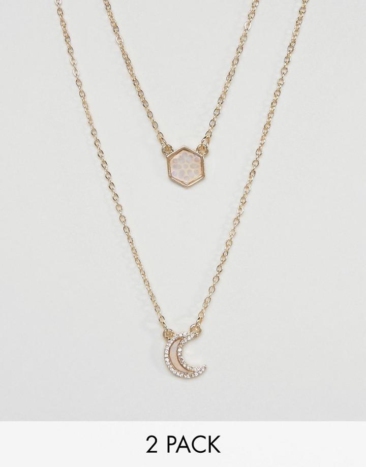 Asos Pack Of 2 Pretty Moon Necklaces - Gold