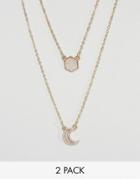 Asos Pack Of 2 Pretty Moon Necklaces - Gold