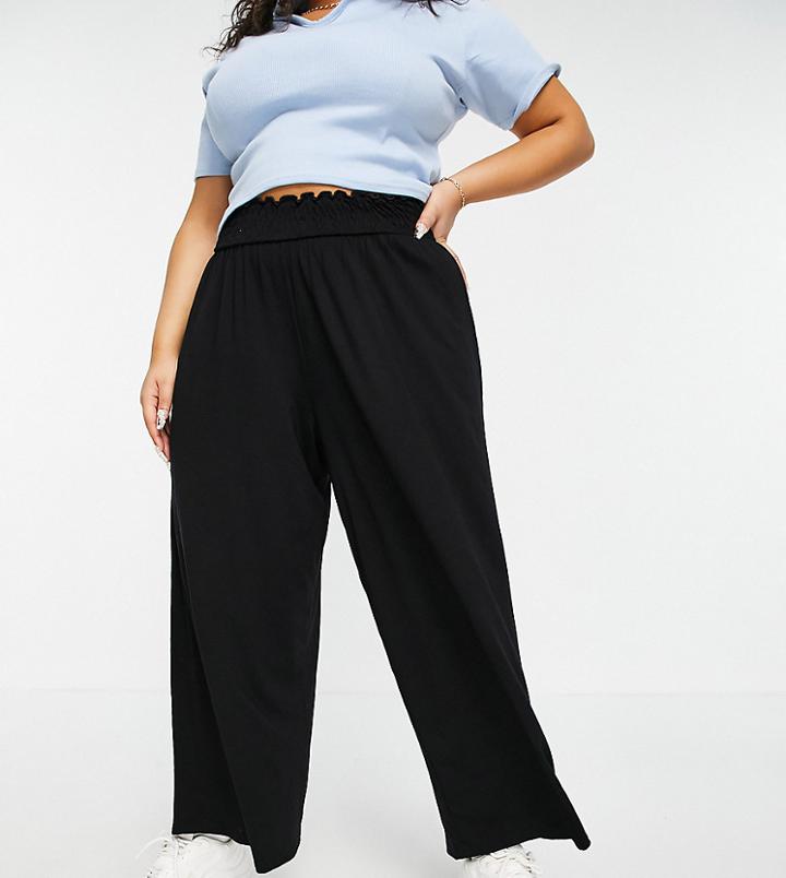 Asos Design Curve Culotte Pant With Shirred Waist In Black