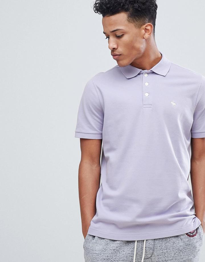 Abercrombie & Fitch Stretch Core Moose Icon Logo Slim Fit Polo In Lavender - Purple