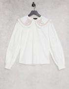 New Look Floral Embroidered Collar Shirt In White