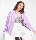 Asos Design Curve Leather Look Bomber Jacket In Purple