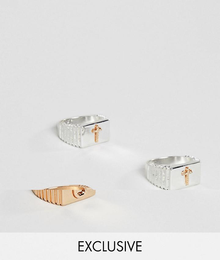 Reclaimed Vintage Inspired Silver & Gold Rings In 3 Pack Exclusive To Asos - Silver