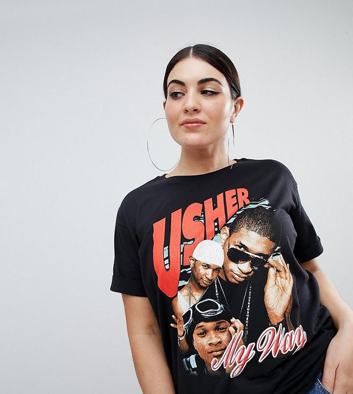 Asos Design Curve T-shirt With Usher Print In Black - Black