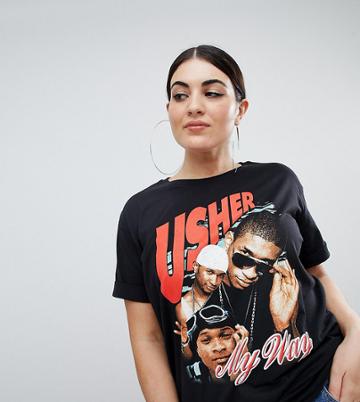 Asos Design Curve T-shirt With Usher Print In Black - Black