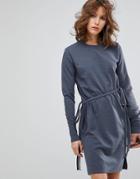 Lost Ink Long Sleeve Dress With Ties - Gray