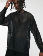 Asos Design Oversized Long Sleeve T-shirt In Cotton Mesh In Black - Black