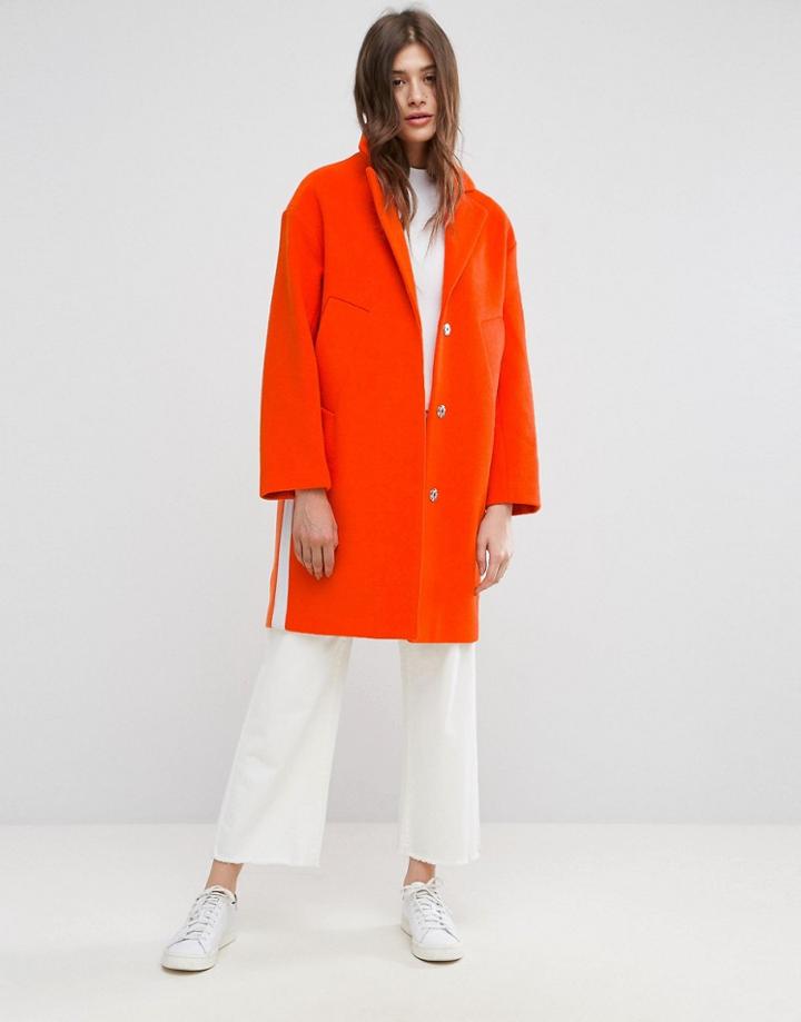 Asos Slim Coat With Tape Detail - Orange