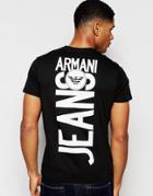 Armani Jeans T-shirt With Back Print V Neck Regular Fit - Black
