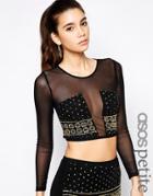 Asos Petite Exclusive Co-ord Long Sleeve Crop Top With Embellishment -