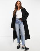 Asos Design Slouchy Belted Coat With Hood In Black