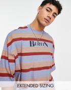 Asos Design Oversized Stripe T-shirt In Blue With City Print