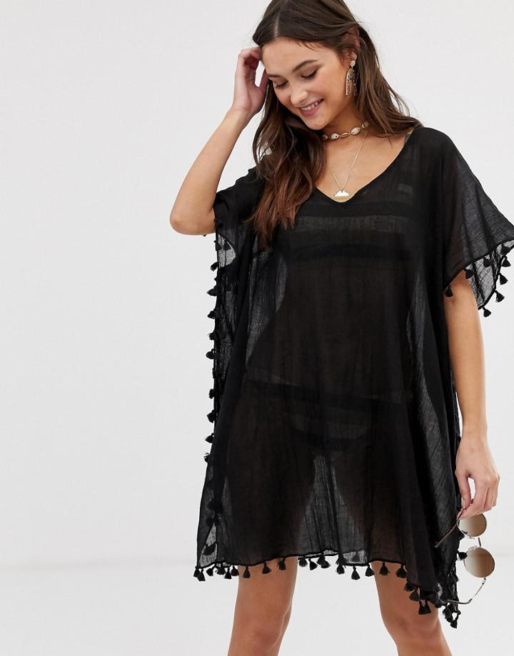 Seafolly Amnesia Crinkled Beach Caftan In Black