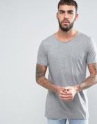 Hugo By Hugo Boss Depus T-shirt Longline Raw Edge Slim Fit In Gray - Gray