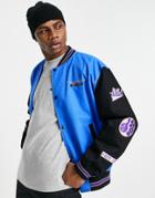 Asos Design Midweight Bomber Varsity Jacket In Bright Blue With Back Detail-blues