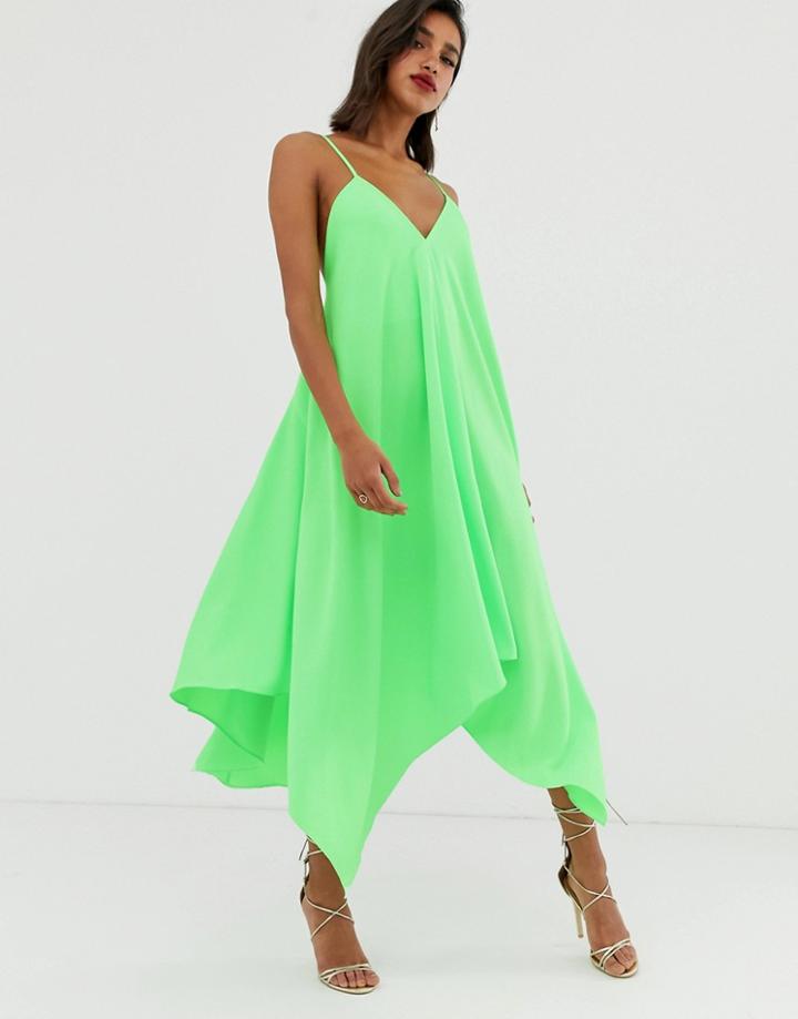 Asos Edition Trapeze Satin Midi Dress-green