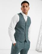 Asos Design Wedding Skinny Suit Suit Vest In Pine Green Crosshatch