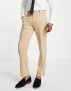 Asos Design Wedding Slim Suit Pants In Stone Micro Texture-neutral
