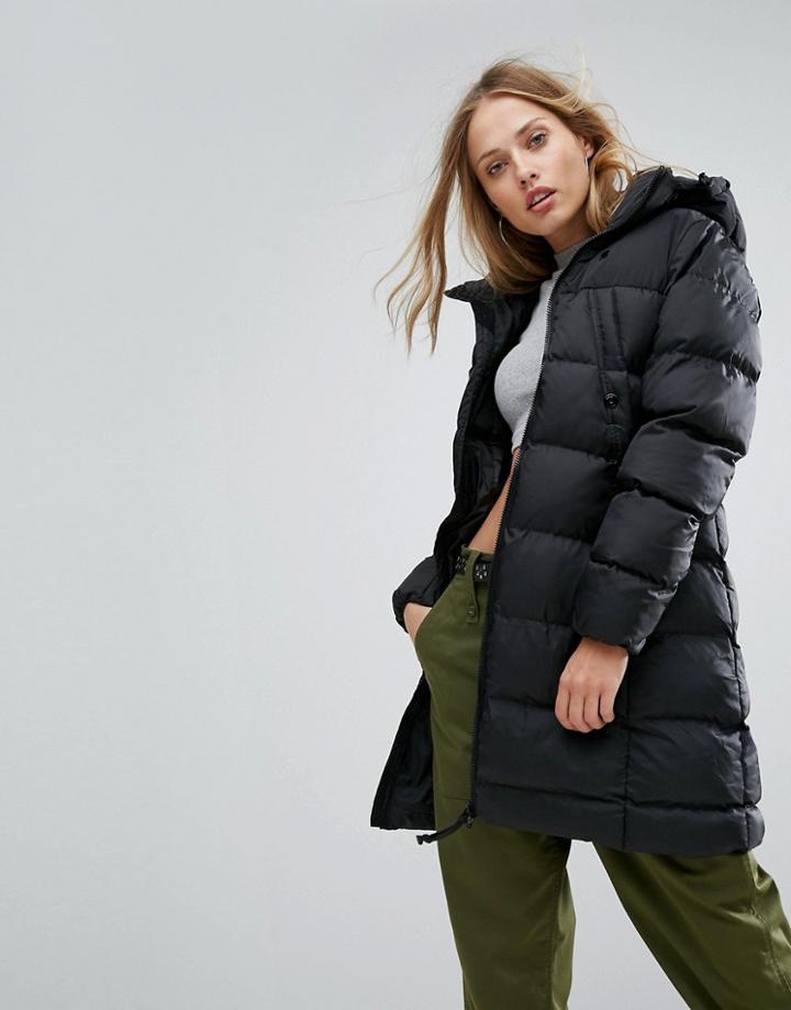 G-star Whistler Padded Long Line Coat With Hood - Black